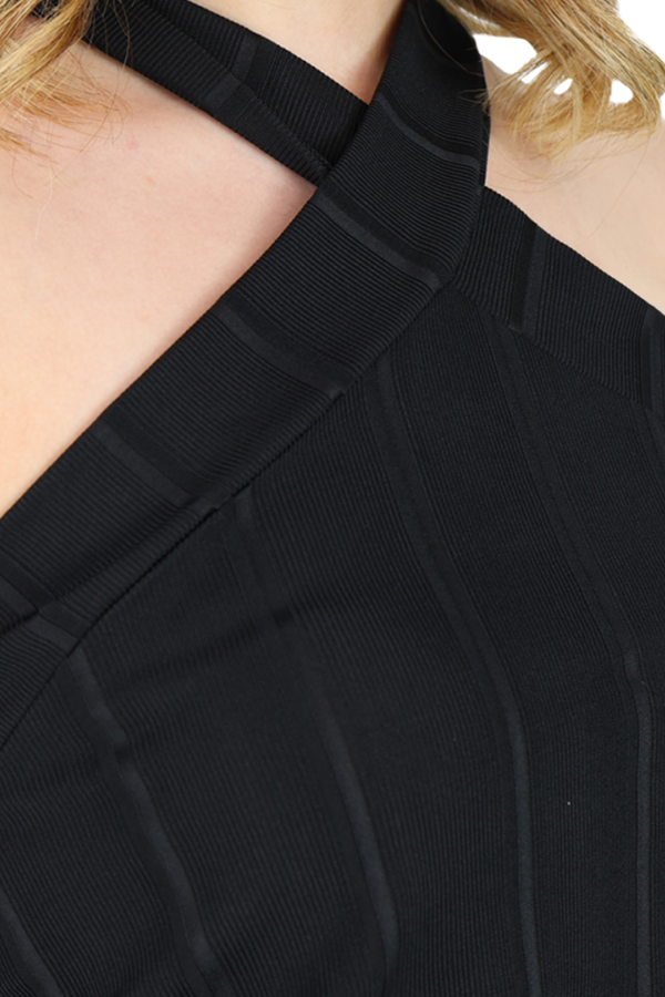 Blusa Tirantes Cruzados Negro Textura En Tela Rayas Verticales Para Dama